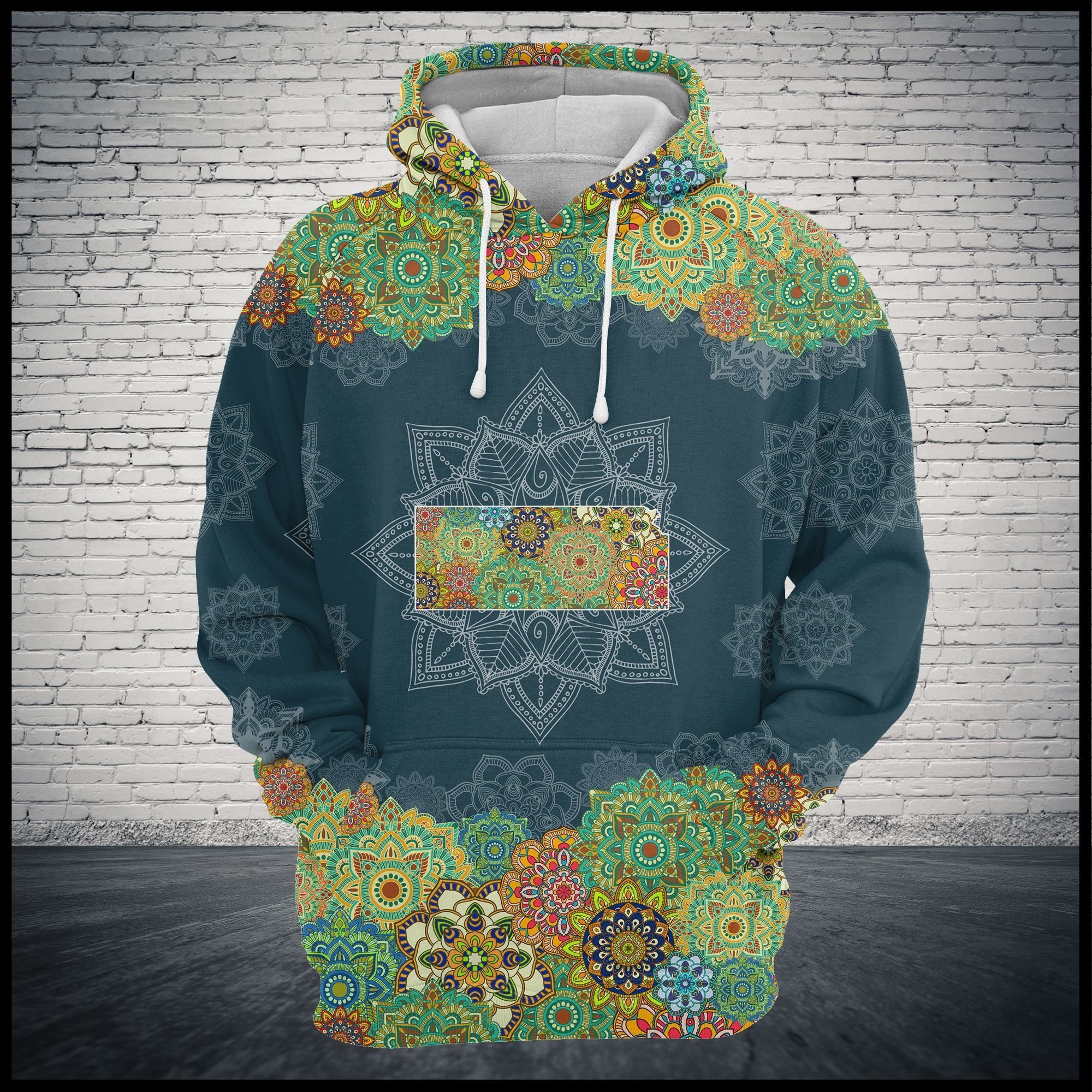 Kansas Floral Mandala Teal Unique 3D Printed Sublimation Hoodie Hooded Sweatshirt Comfy Soft And Warm For Men Women S to 5XL CTC1701503