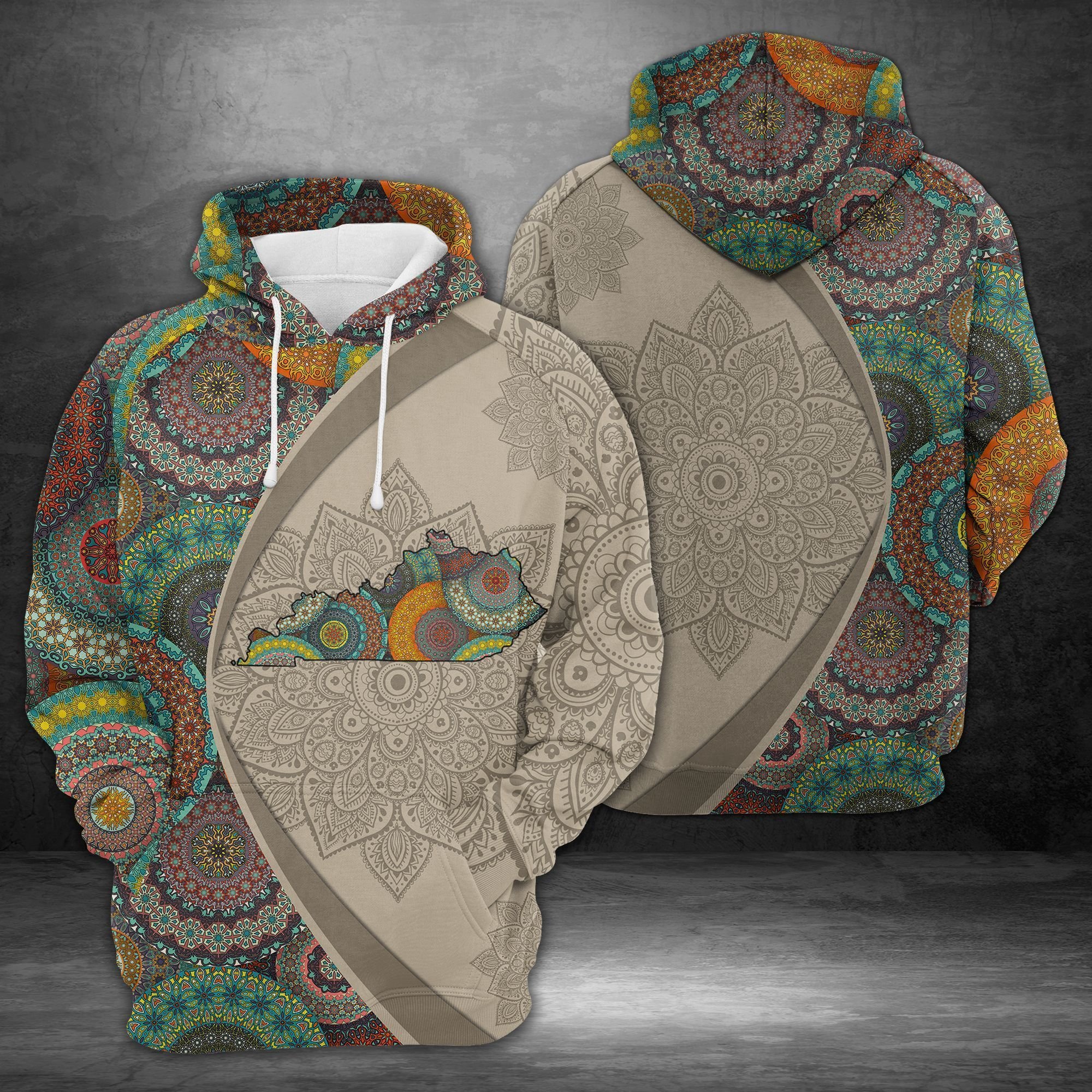 Kentucky Mandala Khaki Unique 3D Printed Sublimation Hoodie Hooded Sweatshirt Comfy Soft And Warm For Men Women S to 5XL CTC17012057