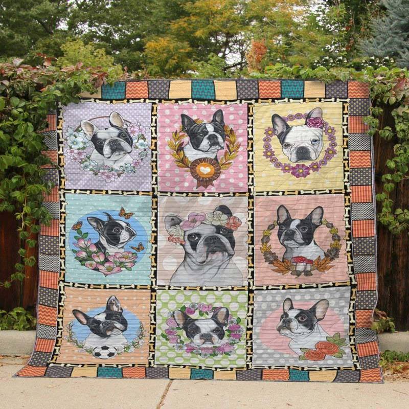 Boston Terrier Wreath Flower On Me Quilt