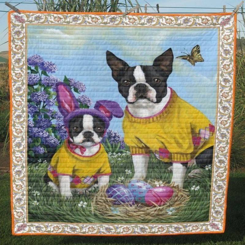 Boston Terrier Couple Painting V1 QE Quilt