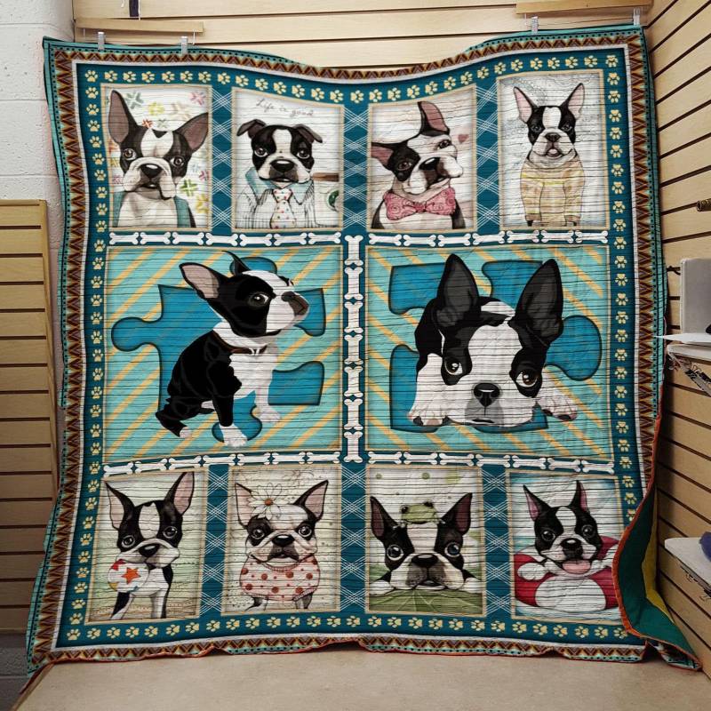 Boston Terrier Let Eat And Play Quilt