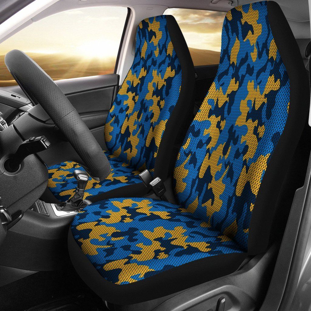 Los Angeles Chargers Inspired Hex Camo Micro Fiber Car Seat Covers SUV Seat Covers Truck Seat Covers