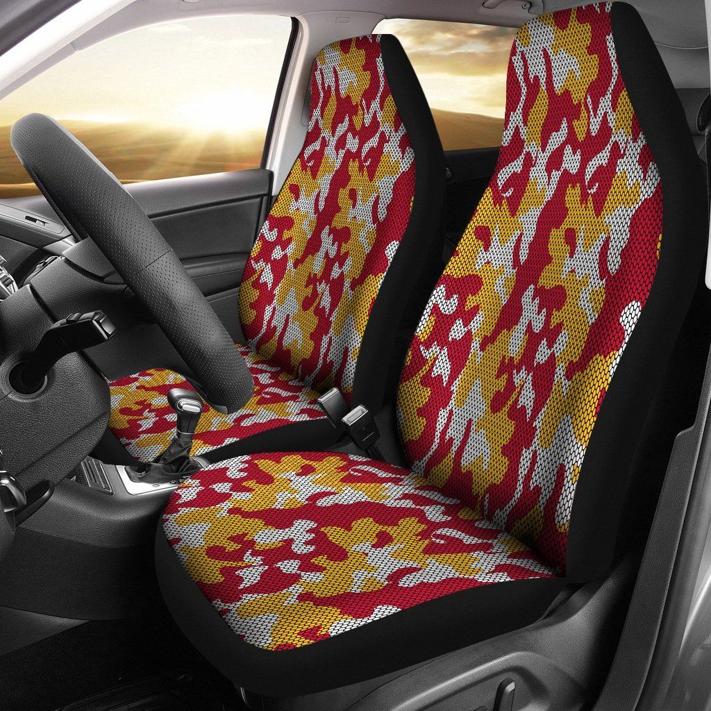 Kansas City Chiefs Inspired Hex Camo Micro Fiber Car Seat Covers SUV Seat Covers Truck Seat Covers