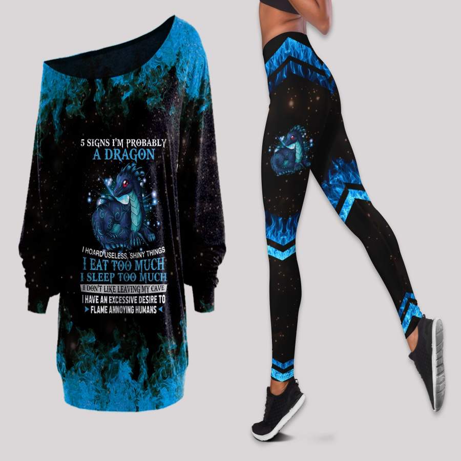 Five Signs I Am Probably A Dragon Off Shoulder Long Sleeves Top and Leggings Set