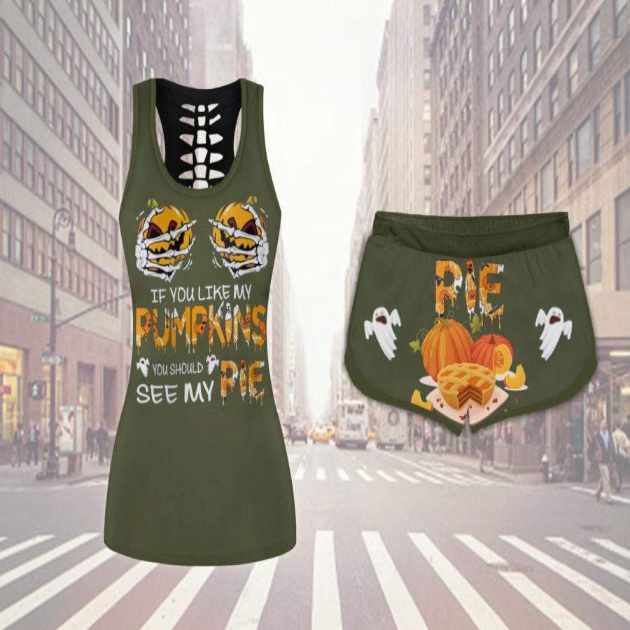 Ghost Pumpkin Pie Moss Green Girl Tank and Shorts Set