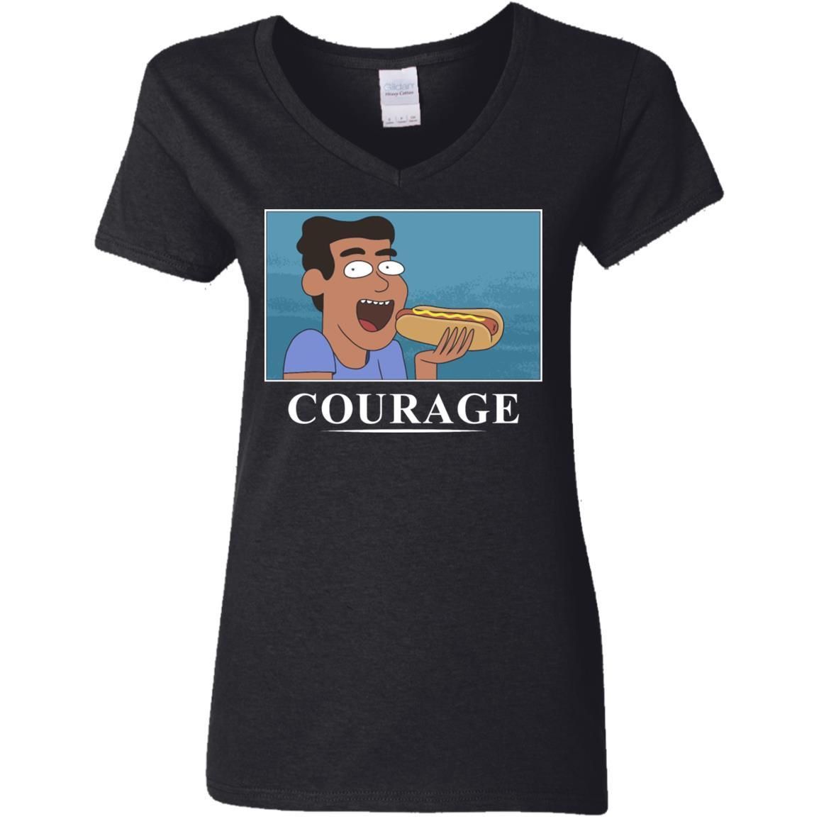 Rick And Morty Courage Is Eating A Hot Dog Women V-Neck T-Shirt