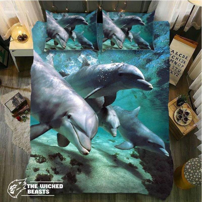 Four Cute Dolphins 3D Customize Bedding Set Duvet Cover SetBedroom Set Bedlinen