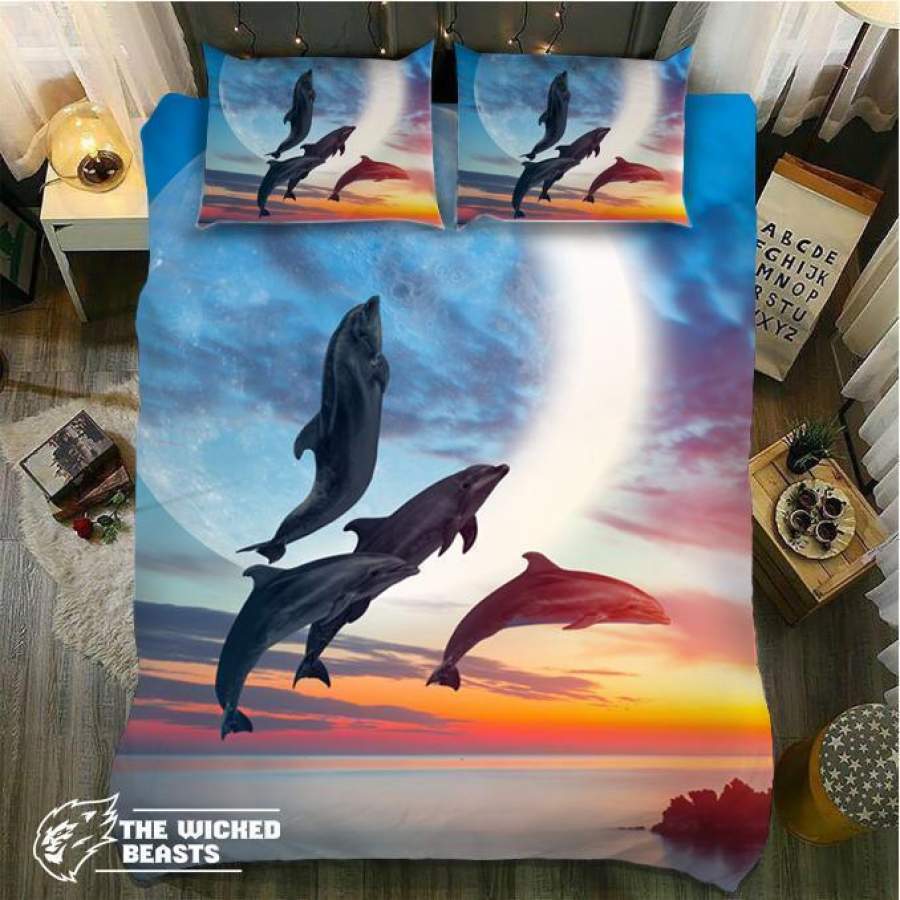 Dolphins Jumpingunset 3D Customize Bedding Set Duvet Cover SetBedroom Set Bedlinen