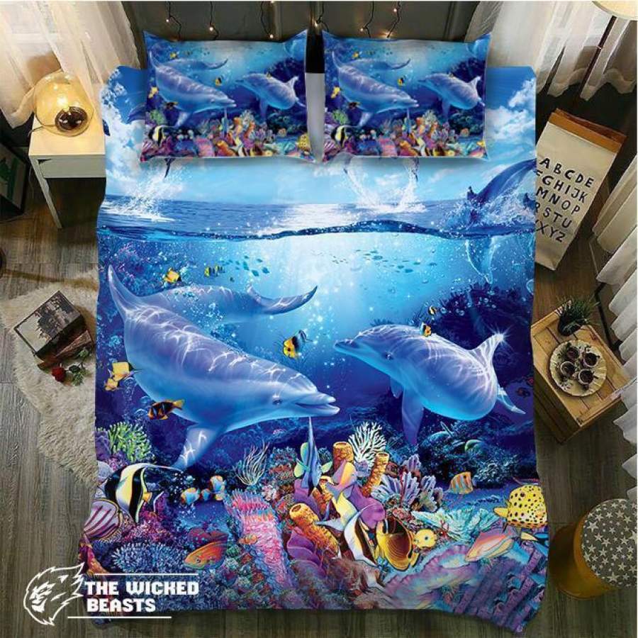 Default Dolphins Deepea 3D Customize Bedding Set Duvet Cover Set Bedroom Set Bedlinen