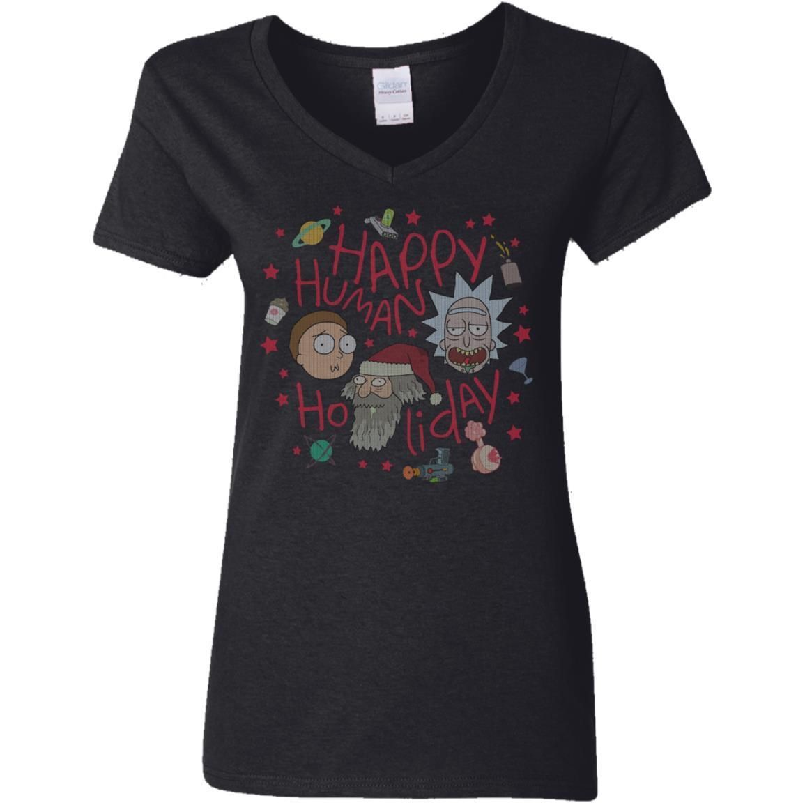 Rick And Morty Happy Human Holiday Jumper Women V-Neck T-Shirt