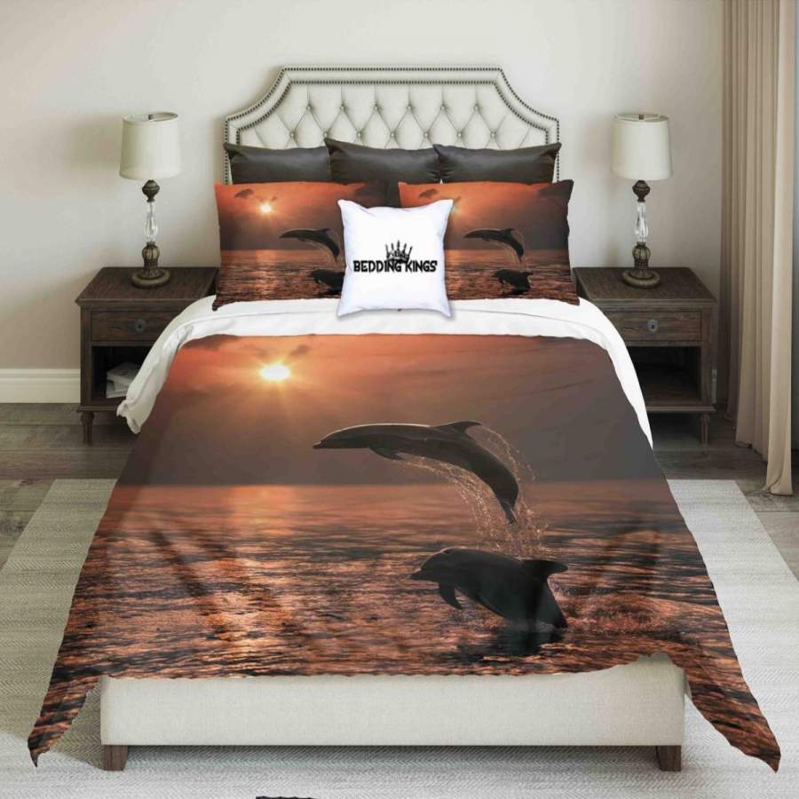 Dolphins Jumping Out Of Water| Kings 3D Customize Bedding Set Duvet Cover SetBedroom Set Bedlinen