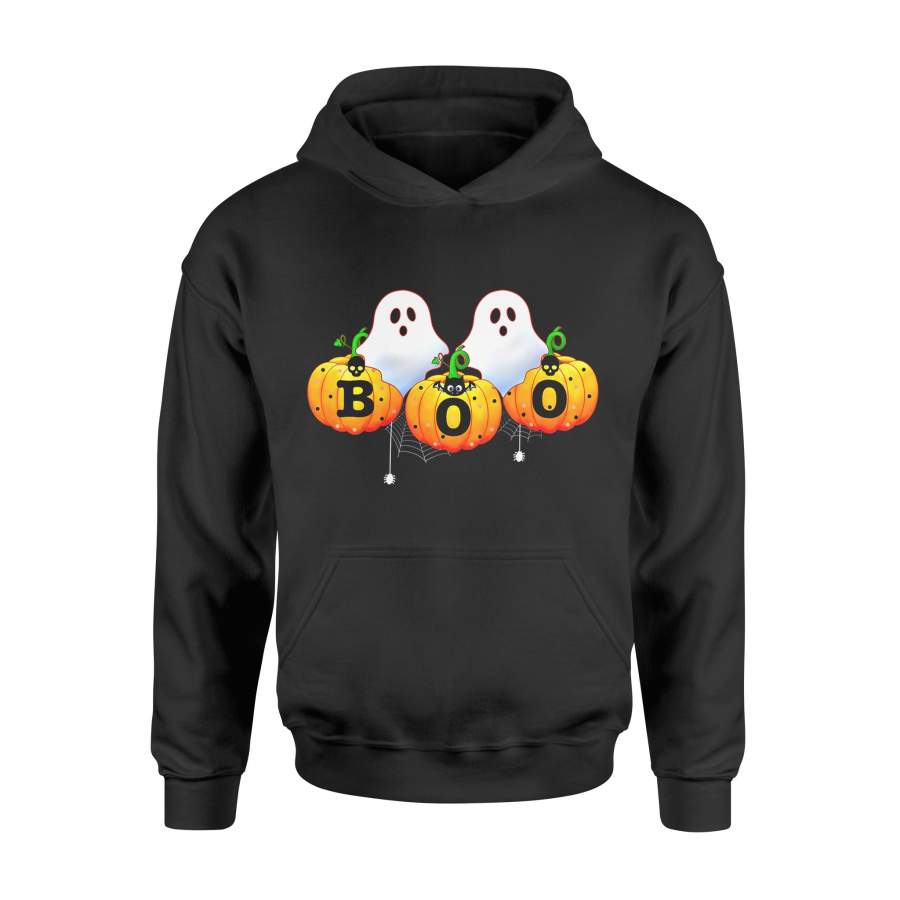 Halloween gift idea Womens Boo Design With Spiders, Pumpkin and Ghost T-Shirt – Standard Hoodie