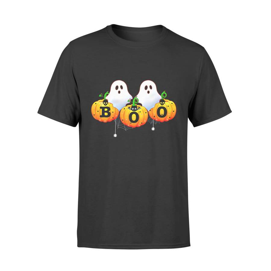 Halloween gift idea Womens Boo Design With Spiders, Pumpkin and Ghost T-Shirt – Standard T-shirt