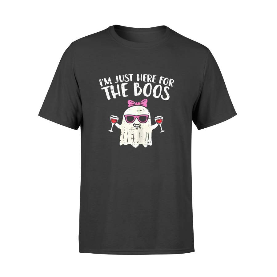 Halloween gift idea Womens Im Just Here For The Boos Ghost Wine Costume T-Shirt – Standard T-shirt