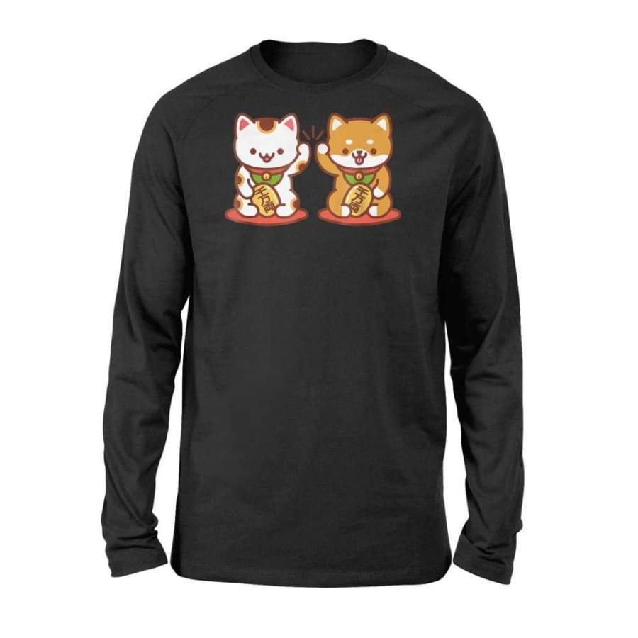 Kawaii Dog Cat MANEKINEKO High Five Lucky Cat – Standard Long Sleeve