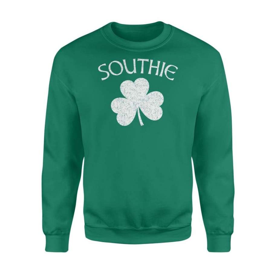 Boston Southie Irish Shamrock Distressed White Print – Standard Fleece Sweatshirt