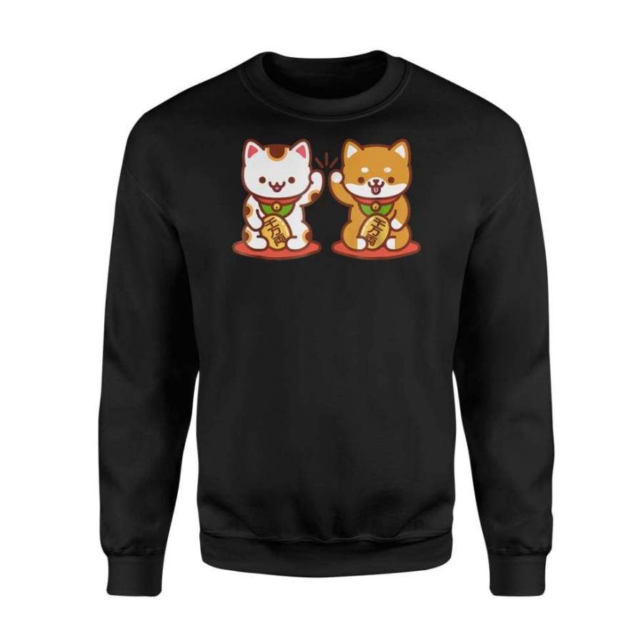 Kawaii Dog Cat MANEKINEKO High Five Lucky Cat – Standard Fleece Sweatshirt