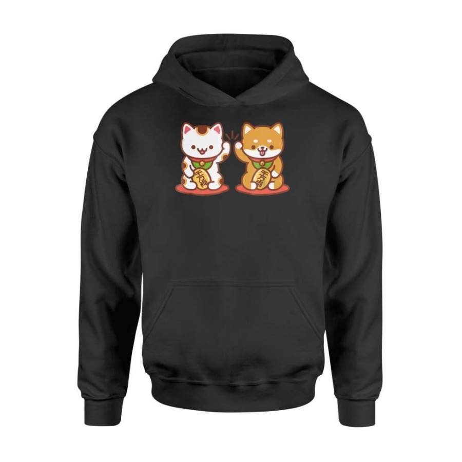 Kawaii Dog Cat MANEKINEKO High Five Lucky Cat – Standard Hoodie