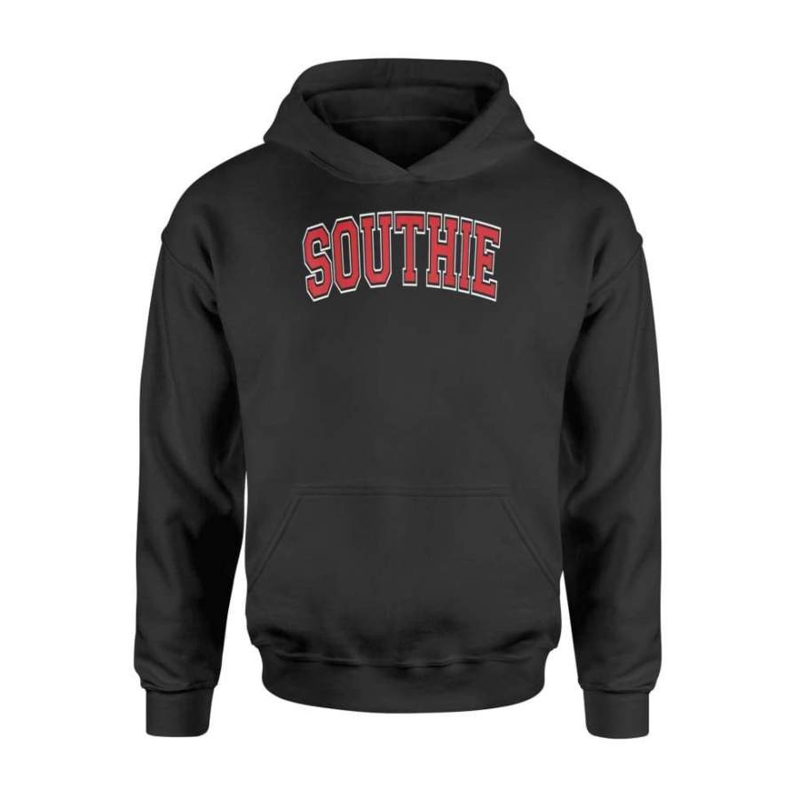 Boston Southie – Varsity Style Red Text – Standard Hoodie