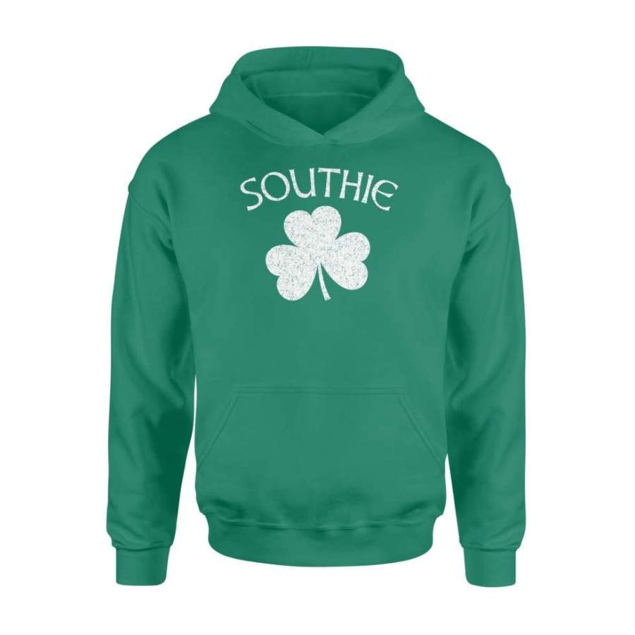 Boston Southie Irish Shamrock Distressed White Print – Standard Hoodie