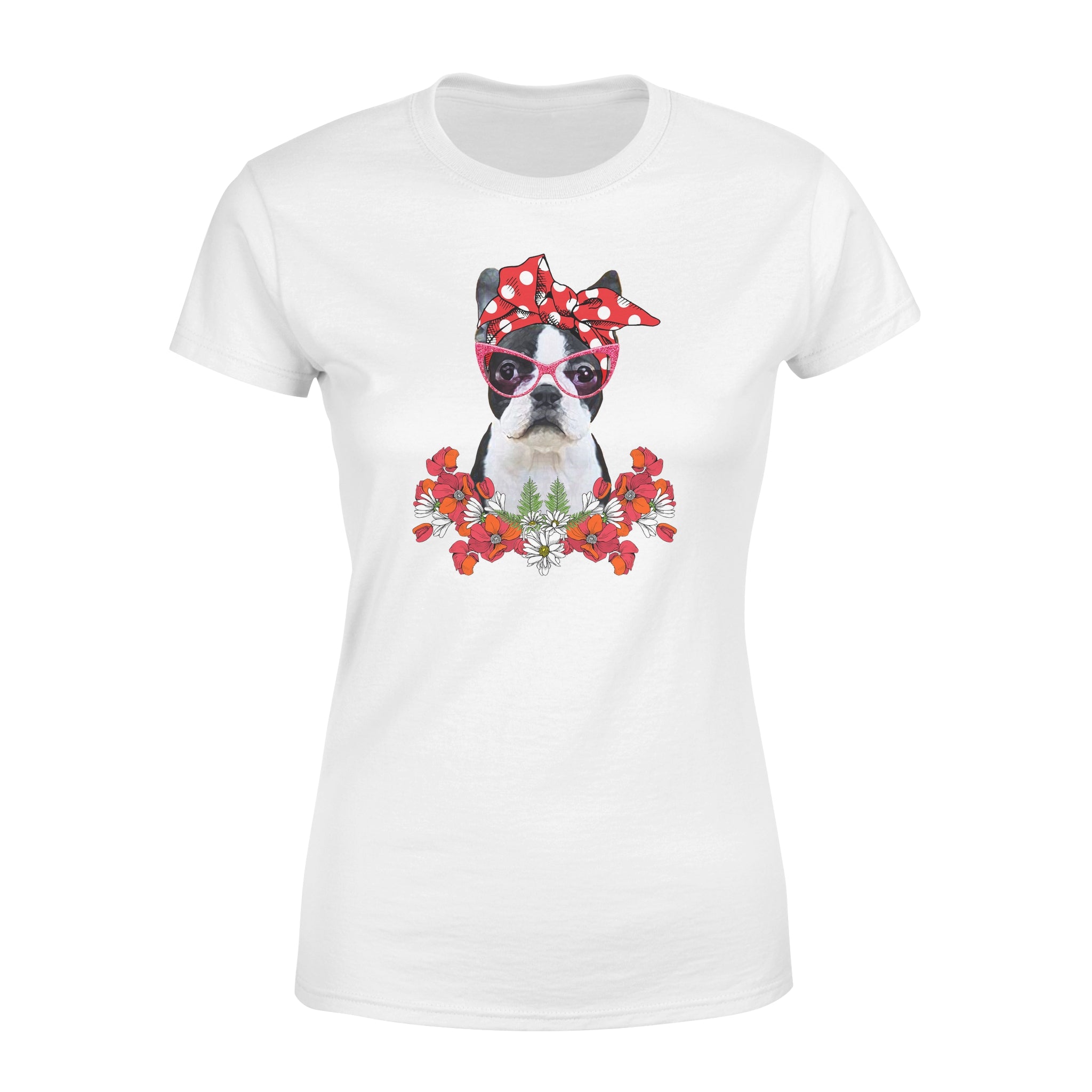 Boston Terrier Mom Flower Bow – Standard Women’s Tee