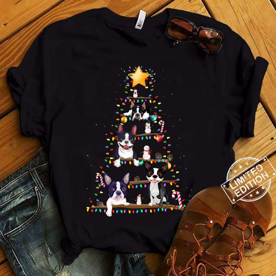 Boston Terrier Wood Christmas T- shirt, Cute Christmas T-shirt – Standard Women’s T-shirt