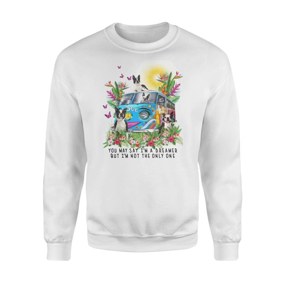 Boston Terrier Dreamer, Hippie T- shirt, Bus T- shirt, Women Tees, Men T- shirt – Premium Fleece Sweatshirt