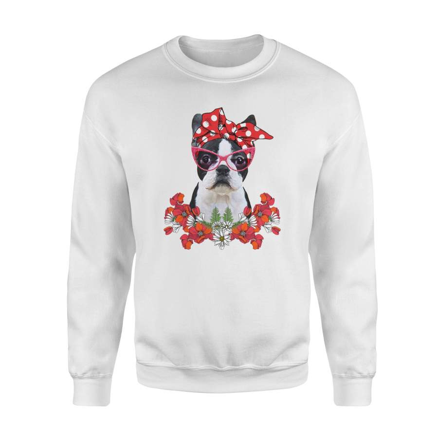 Boston Terrier Mom Flower Bow – Premium Fleece Sweatshirt