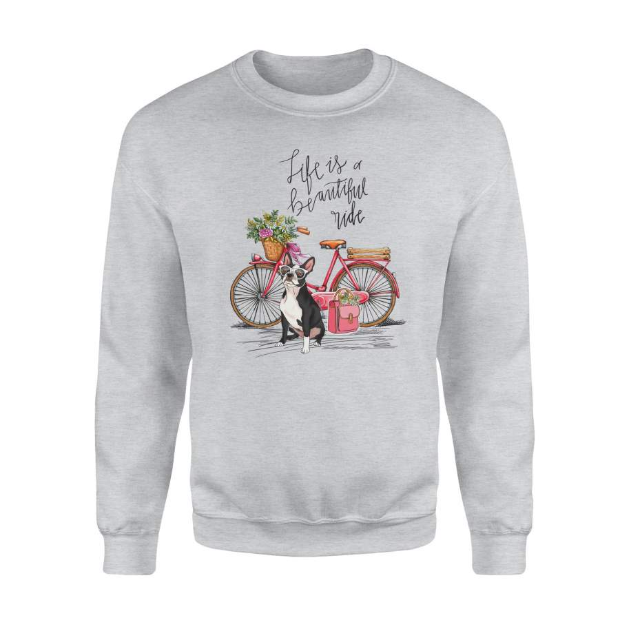 Boston terrier Bike, Vintage T- shirt, Gifts T- shirt, Funny T- shirt, Bicycle Tees, Women T- shirt, White T- shirts – Premium Fleece Sweatshirt