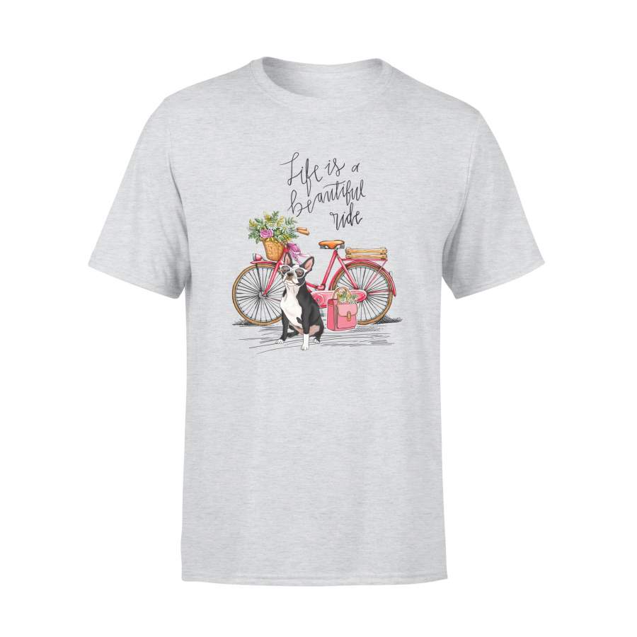 Boston terrier Bike, Vintage T- shirt, Gifts T- shirt, Funny T- shirt, Bicycle Tees, Women T- shirt, White T- shirts – Premium Tee