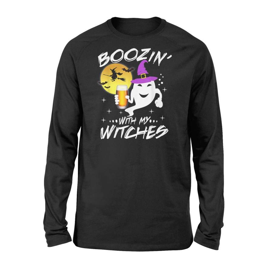 Boozin With My Witches Halloween Boo Ghost Witch Pun – Standard Long Sleeve