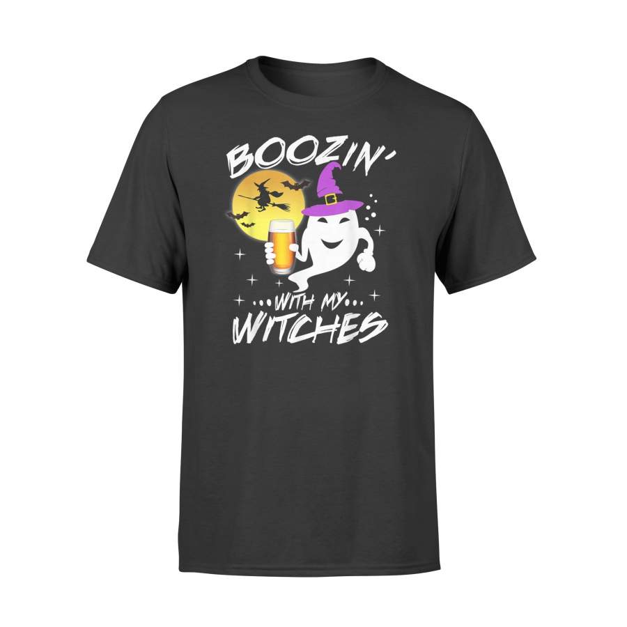 Boozin With My Witches Halloween Boo Ghost Witch Pun – Standard T-shirt