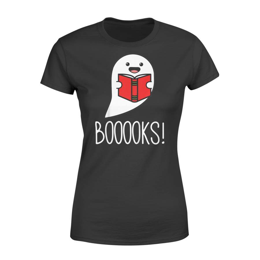 Booooks, Funny Halloween, Cute Ghost Reading Library Books png – Premium Women’s T-shirt