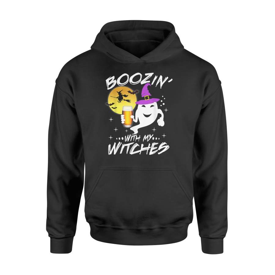 Boozin With My Witches Halloween Boo Ghost Witch Pun – Standard Hoodie