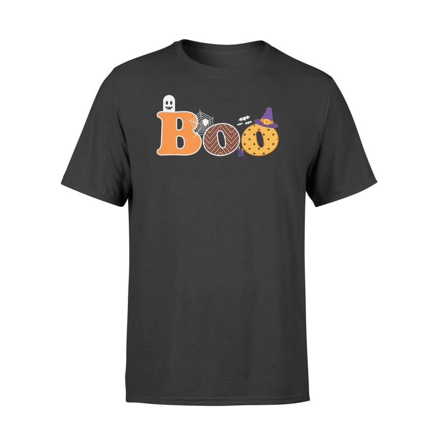 Boo Halloween With Ghost, Spider, Bat and Witch Hat – Premium T-shirt