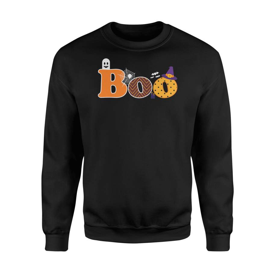 Boo Halloween With Ghost, Spider, Bat and Witch Hat – Premium Fleece Sweatshirt