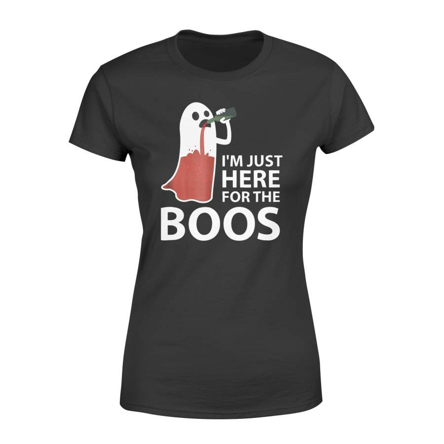 Halloween Ghost Drinking Here For The Boos Wine T-Shirt – Standard Women’s T-shirt