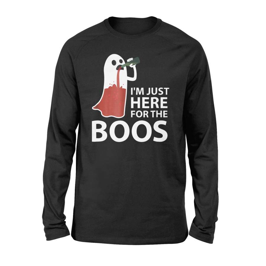 Halloween Ghost Drinking Here For The Boos Wine T-Shirt – Standard Long Sleeve