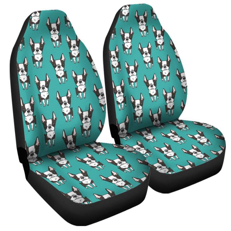 Cartoon Boston Terrier Pattern Print Universal Fit Car Seat Covers