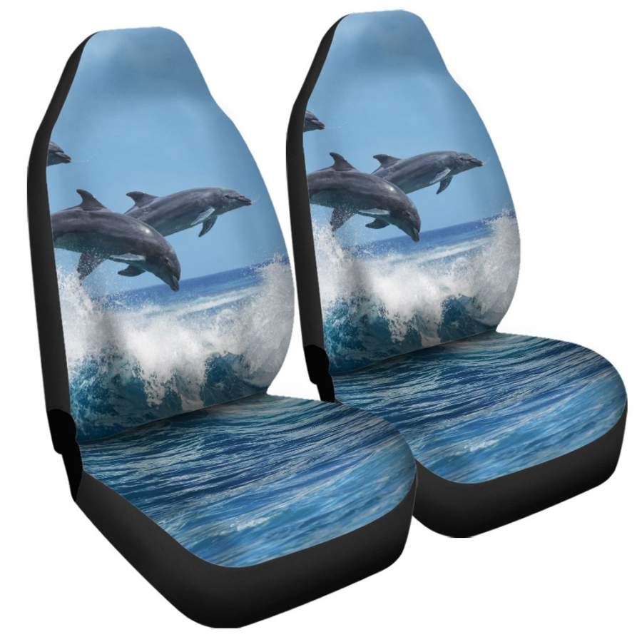 Dolphins Jumping Over Waves Print Universal Fit Car Seat Covers