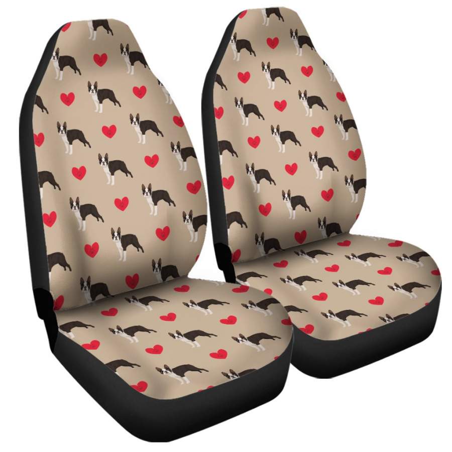 Boston Terrier Heart Pattern Print Universal Fit Car Seat Covers