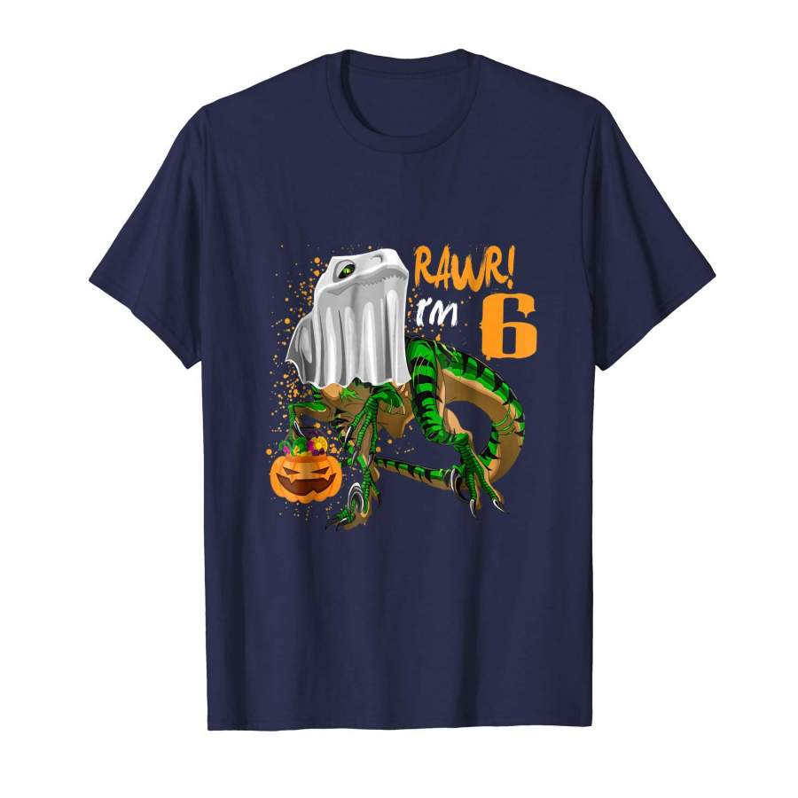 I’m 6th Birthday Dinosaur Ghost Pumpkin Halloween Shirt