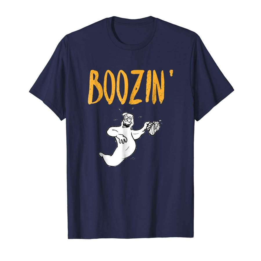 Funny Halloween Shirt Boozin’ Ghost Wine Drinking T-Shirt