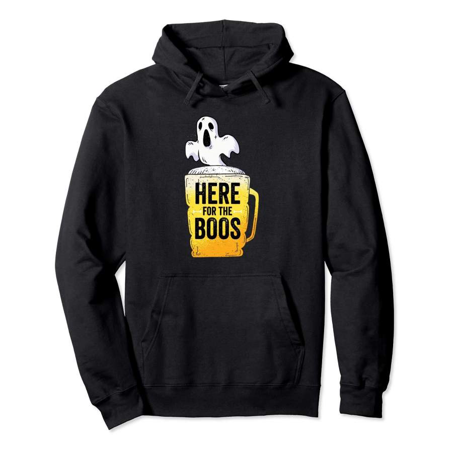 Funny Halloween Hoodie Here for the Boos Ghost with Beer