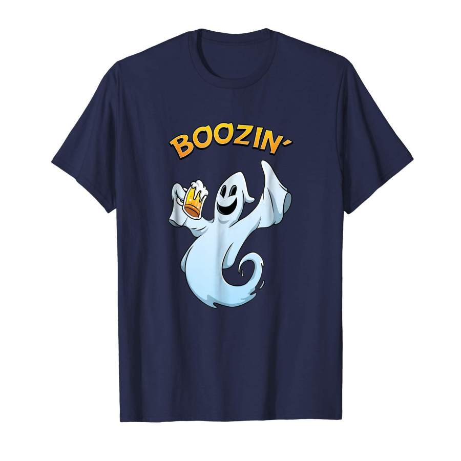 Funny Ghost Halloween Boozin’ Beer Drinking Party T-Shirt