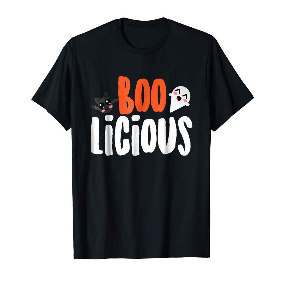 Boo Halloween T-Shirt with Ghost and Black Cat