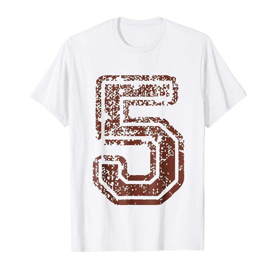 Big Maroon Number 5 Five Grunge Distressed Design T Shirt