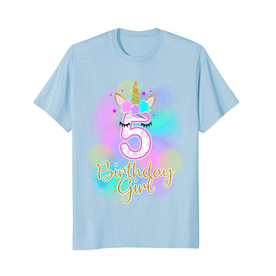 5th Unicorn Birthday girl t-shirt five years old party gift