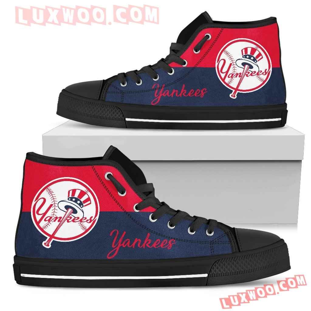 Divided Colours Stunning Logo New York Yankees High Top Shoes Sport Sneakers