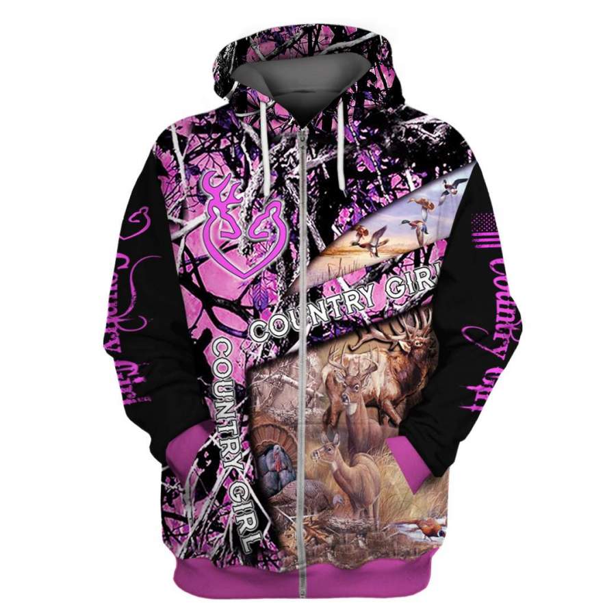 Deer Hunting Camo Muddy Magenta Branded Unisex Zip Up Hoodie